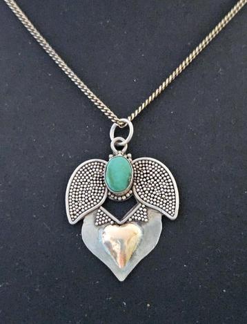Zilveren (925) hanger met TURKOOIS + zilveren (925) ketting beschikbaar voor biedingen