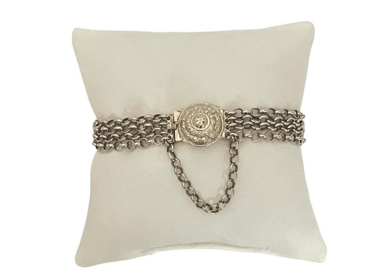 Zilveren 4-rij jasseron armband met antiek slot. L 18,5 cm, Sieraden, Tassen en Uiterlijk, Antieke sieraden, Armband, Zilver, Verzenden