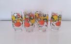 6 Vintage sapglazen, fruit decor, jaren 60/70, Glas of Glazen, Ophalen of Verzenden, Overige stijlen, Glas