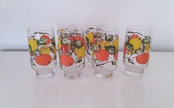 6 Vintage sapglazen, fruit decor, jaren 60/70 beschikbaar voor biedingen