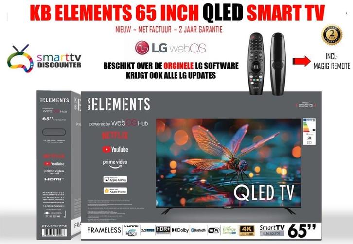KB ELEMENTS 65 INCH QLED SMART TV, Audio, Tv en Foto, Televisies, Nieuw, QLED, 100 cm of meer, 4k (UHD), Overige merken, 50 Hz