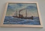 vintage tekening schilderij vissersschip stoomboot Ijmuiden, Antiek en Kunst, Kunst | Schilderijen | Klassiek, Ophalen of Verzenden