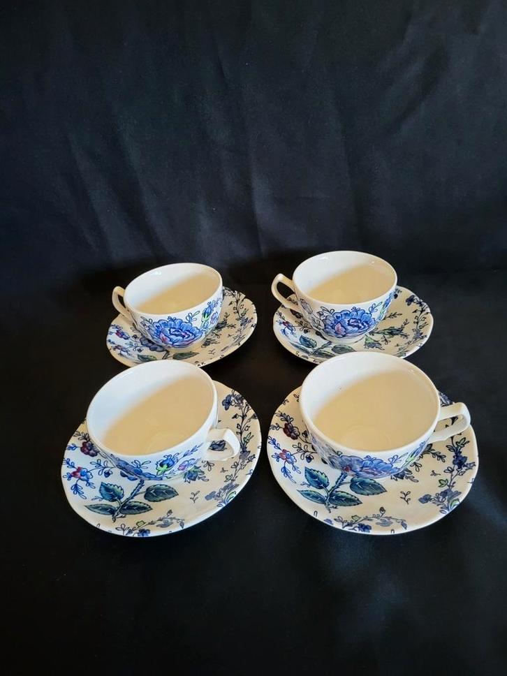 Johnson Brothers Blue Chintz Kop en Schotel Set (4), Antiek en Kunst, Antiek | Servies los, Ophalen of Verzenden