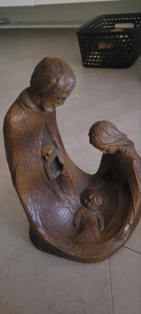 Houten Beeld Maria, Jozef en Kindje Jezus - Kerststal, Ophalen
