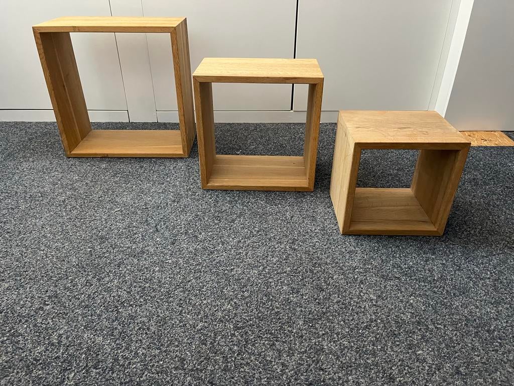 Set van 3 Houten Kubus Wandplanken/Bijzettafels, Ophalen, Gebruikt