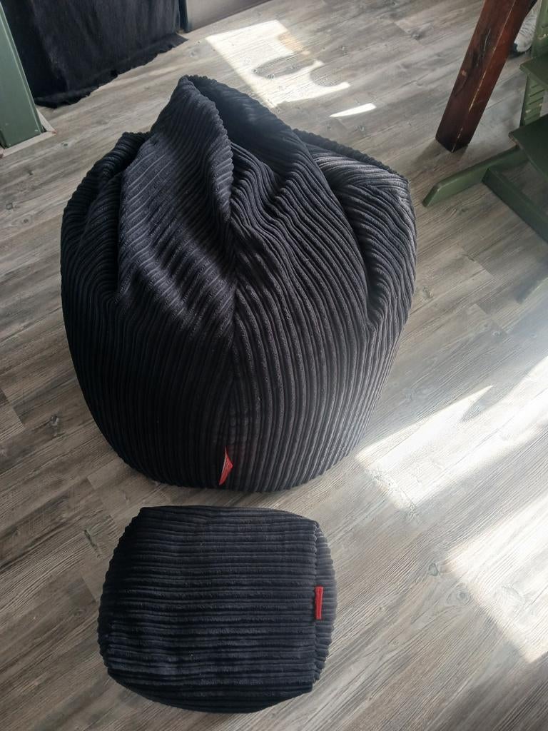 Loungepug Zitzak met Voetenbank - Zwart Ribcord, Huis en Inrichting, Zitzakken, Ophalen of Verzenden, Zo goed als nieuw, Zwart