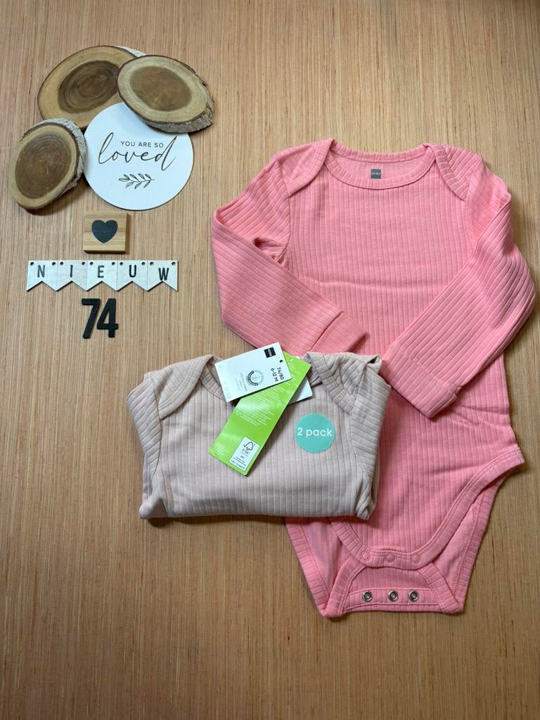 Baby girl hema 2x rib meegroei romper roze maat 74-80, Ophalen of Verzenden, Nieuw, Meisje, Nacht- of Onderkleding