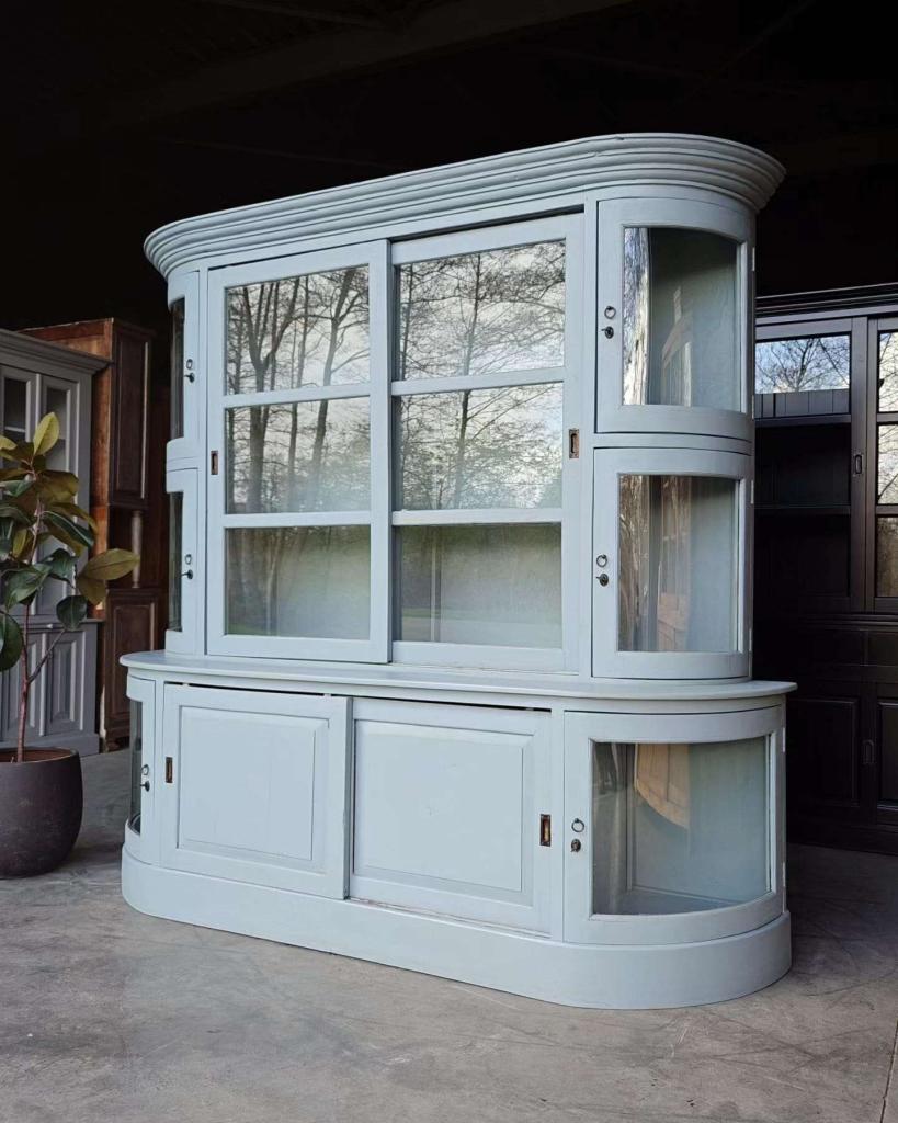 Organische winkelkast | Halfronde blauwe Winkelvitrine #6895, Niet ingevuld, 200 cm of meer, Niet ingevuld, Ophalen of Verzenden