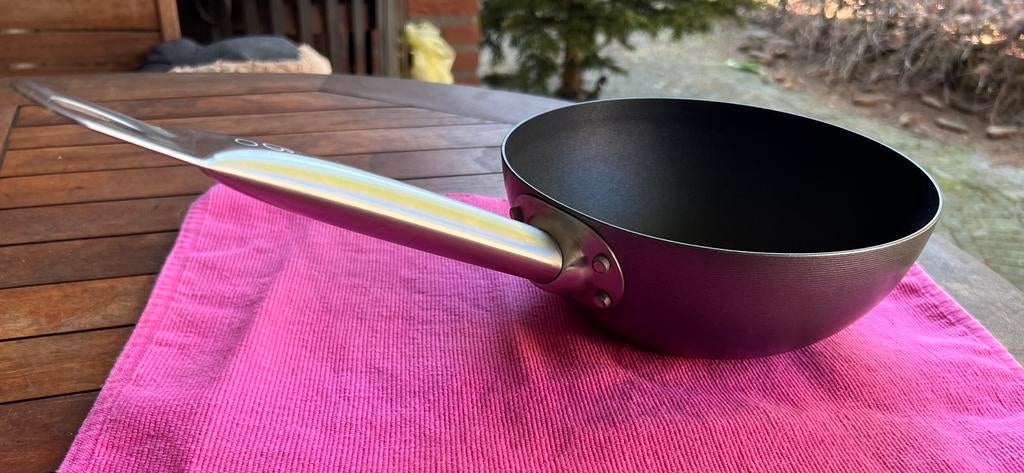 t.k.mini wokpan 20cm INDUCTIE, Ophalen, Zo goed als nieuw, Rvs, Wok
