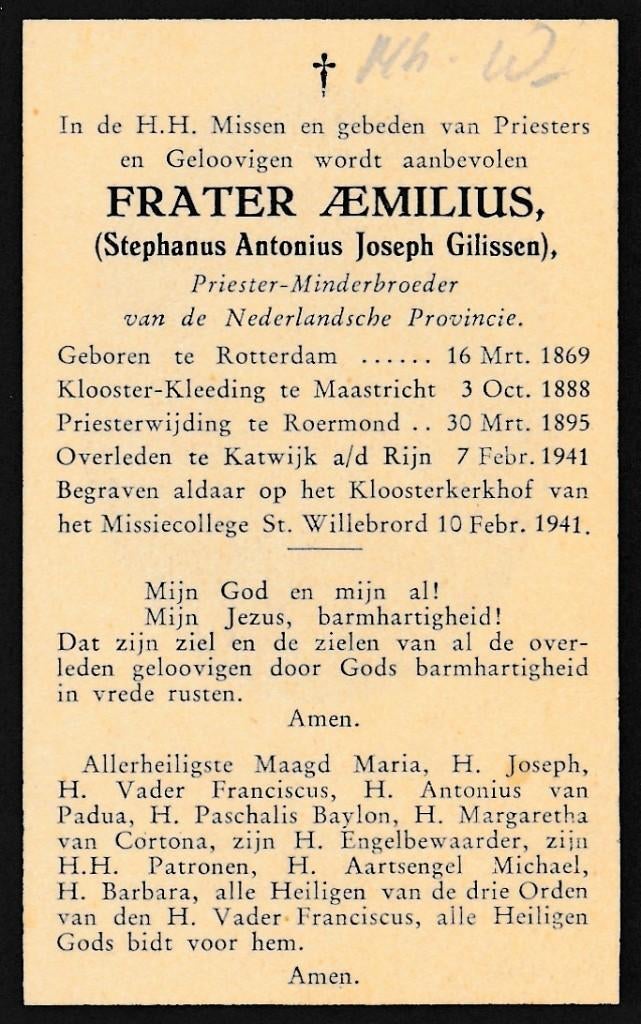 Gillissen Stephanus 1869 Rotterdam 1941 Katwijk a/d Rijn pri, Ophalen of Verzenden, Bidprentje