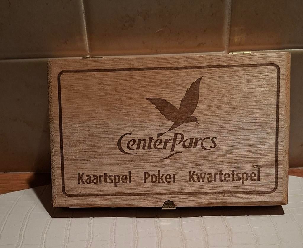 Center Parcs Kaartspel Poker Kwartetspel in houten doos, Ophalen of Verzenden