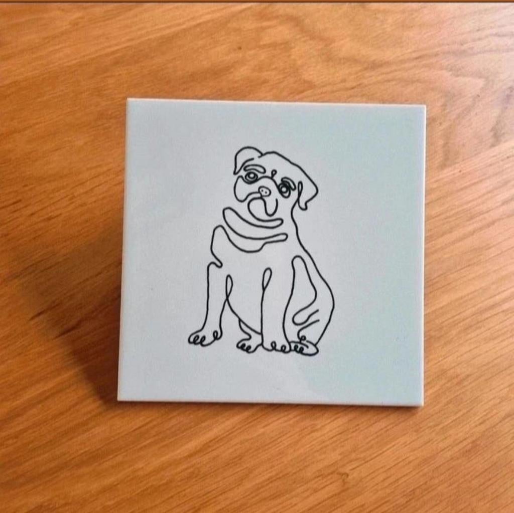 Tegeltje mops hond pug dog lijntekening lijn tekening, Ophalen of Verzenden, Nieuw