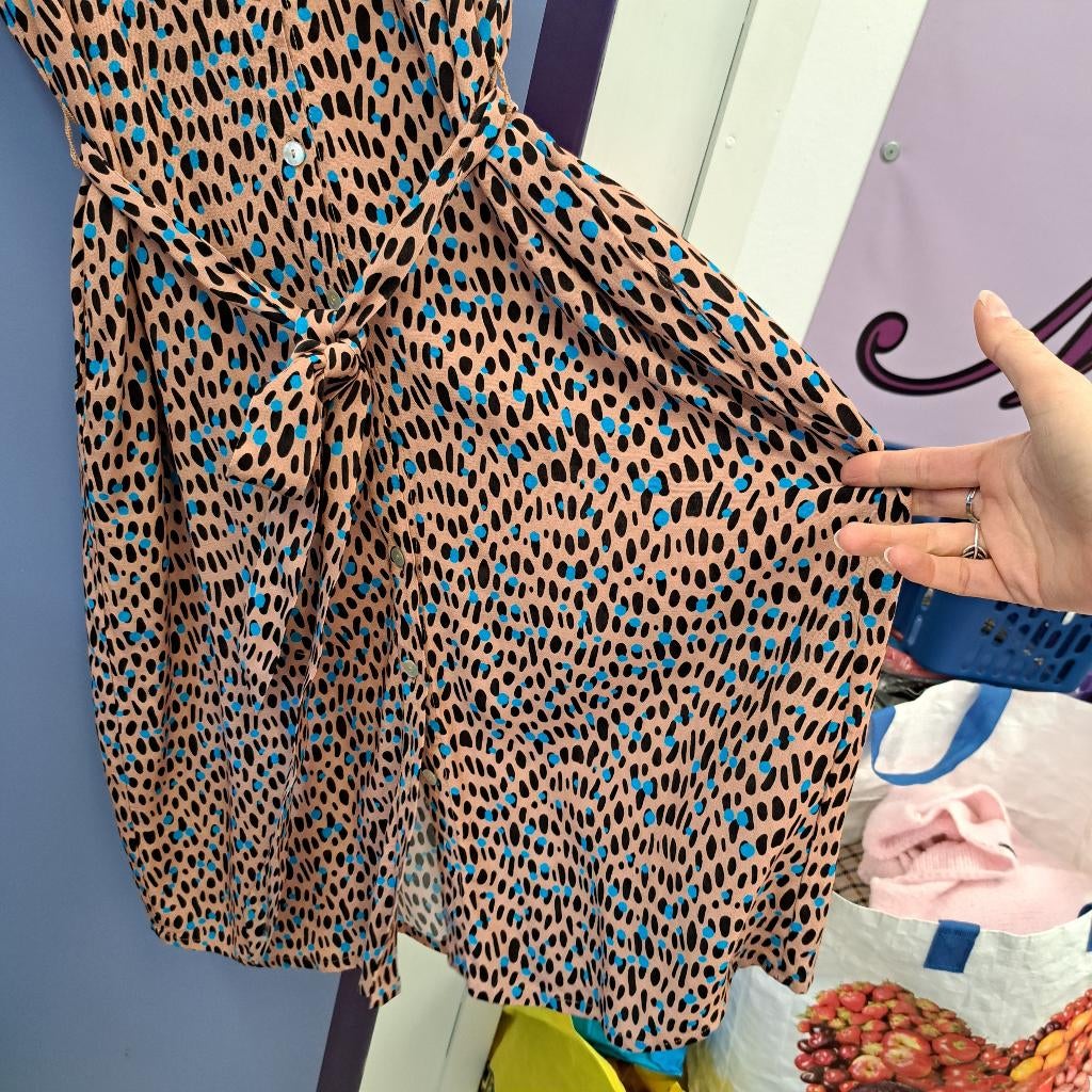 Anna van Toor nieuwe jurk bruin + blauw zw stippen XS 46903, Anna van Toor, ., Nieuw, Ophalen of Verzenden