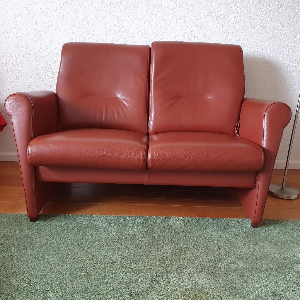 2-zitsbank met verstelbare achterleuning - Topkwaliteit leer, Ophalen, Gebruikt, Tweepersoons, Rechte bank