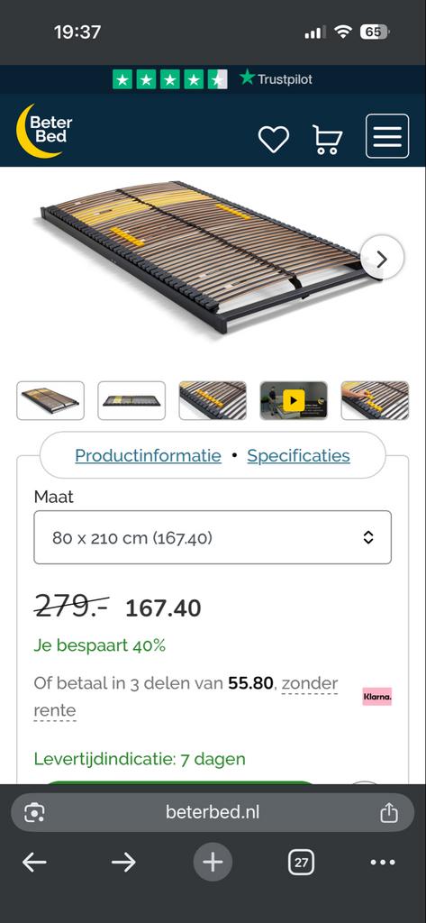 Lattenbodem Bossflex 600 vlak 80x210 cm, Ophalen, Gebruikt, Eenpersoons, 210 cm