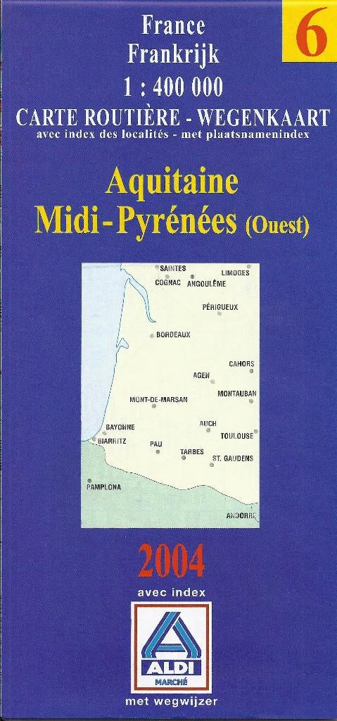 A548 plattegrond aquitane / midi pyrenees west aldi 2004, Boeken, Atlassen en Landkaarten, Gelezen, Ophalen of Verzenden, Landkaart