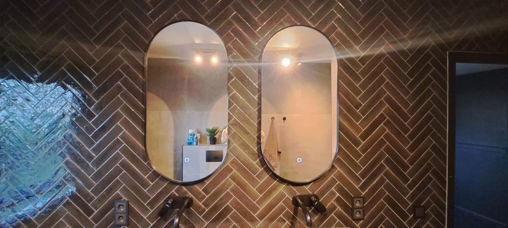 2 Ovale Spiegels met LED Verlichting & Anti-condens 100x45cm, Ophalen, Minder dan 50 cm, Zo goed als nieuw, Minder dan 100 cm