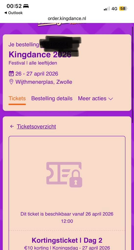 Kingdance ticket, Eén persoon