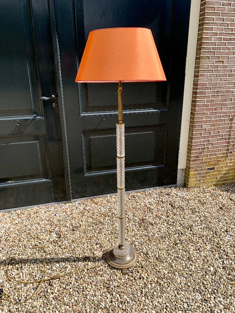Vintage vloerlamp messing en kristal, Huis en Inrichting, Lampen | Vloerlampen, Ophalen, Zo goed als nieuw, 150 tot 200 cm