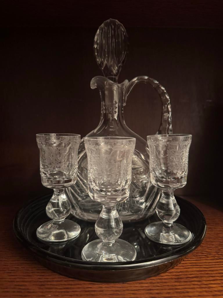 Antieke kristallen karaf met borrelglaasjes, Antiek en Kunst, Ophalen of Verzenden