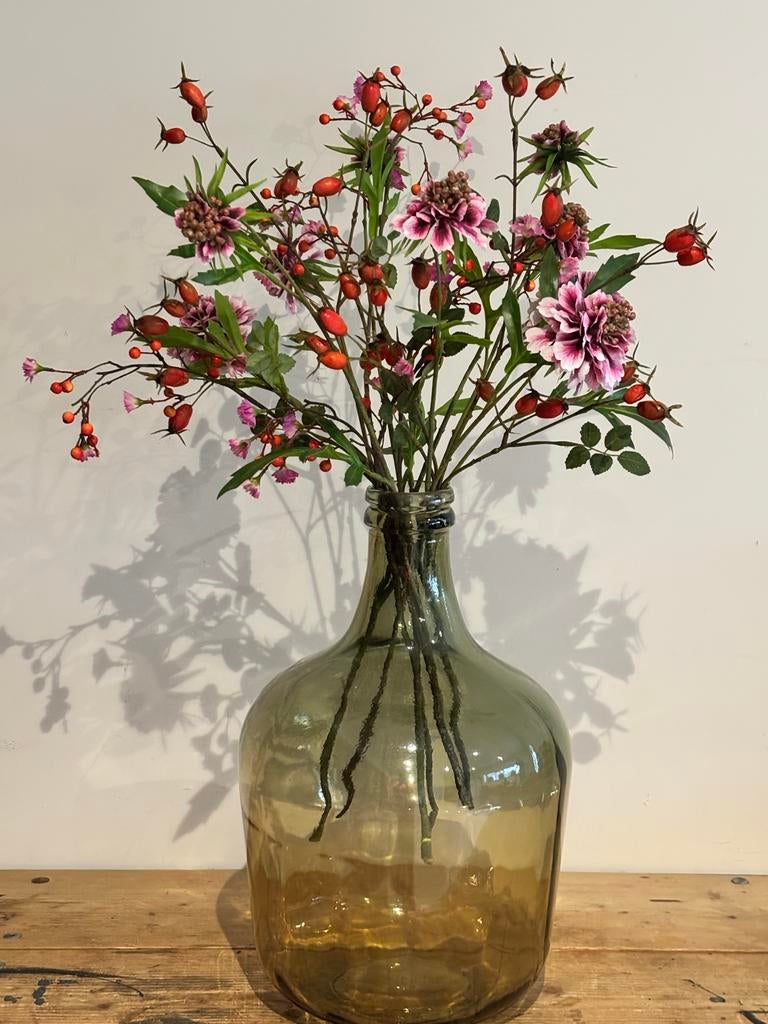 Kunstbloemen boeket met rozenbottels en dahlia's, Binnen, Nieuw, Textiel, Ophalen of Verzenden