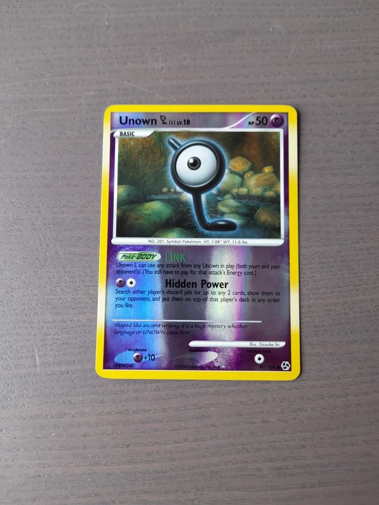 2008 great encounters 91/106 unown L reverse, Ophalen of Verzenden, Gebruikt, Losse kaart, Foil