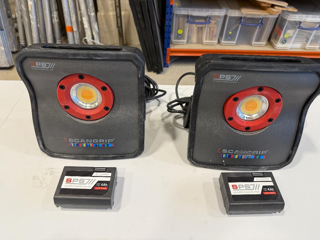 Scangrip MULTIMATCH 3 SPS set (2x) + 2x SPS7 12V 4Ah accu, Doe-het-zelf en Verbouw, Bouwverlichting, Ophalen, Gebruikt, Minder dan 50 watt