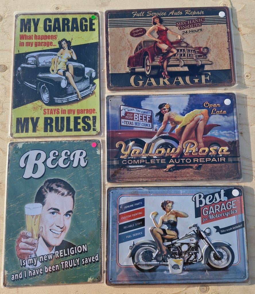 Vintage blikken borden - voor de mancave, garage, kroeg, Ophalen of Verzenden, Nieuw