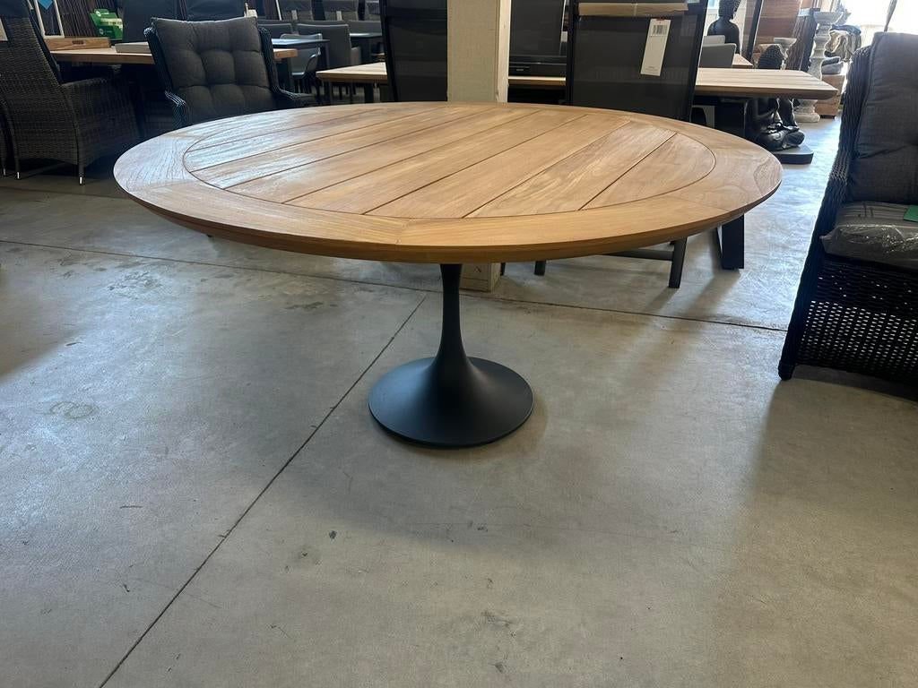 Schitterende ronde teak tuintafel op aluminium poot, Tuin en Terras, Tuintafels, Roystore.nl@gmail.com, Nieuw, Ophalen of Verzenden
