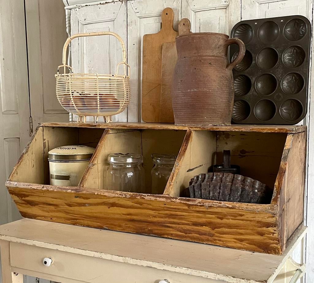 Brocante oude houten gruttersbak / grutterskast 3 vaks, Ophalen of Verzenden