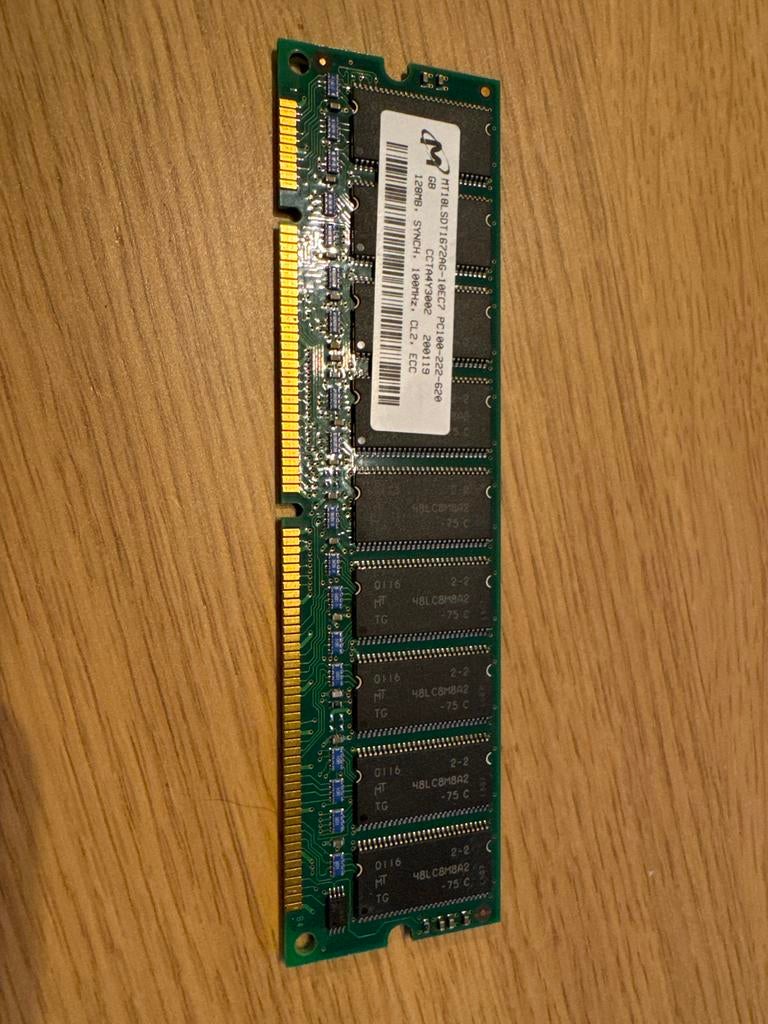 Micron 128MB PC100-222-620 SDRAM Geheugenmodule, Computers en Software, RAM geheugen, Gebruikt, Desktop, 1 GB of minder, DDR, Ophalen of Verzenden