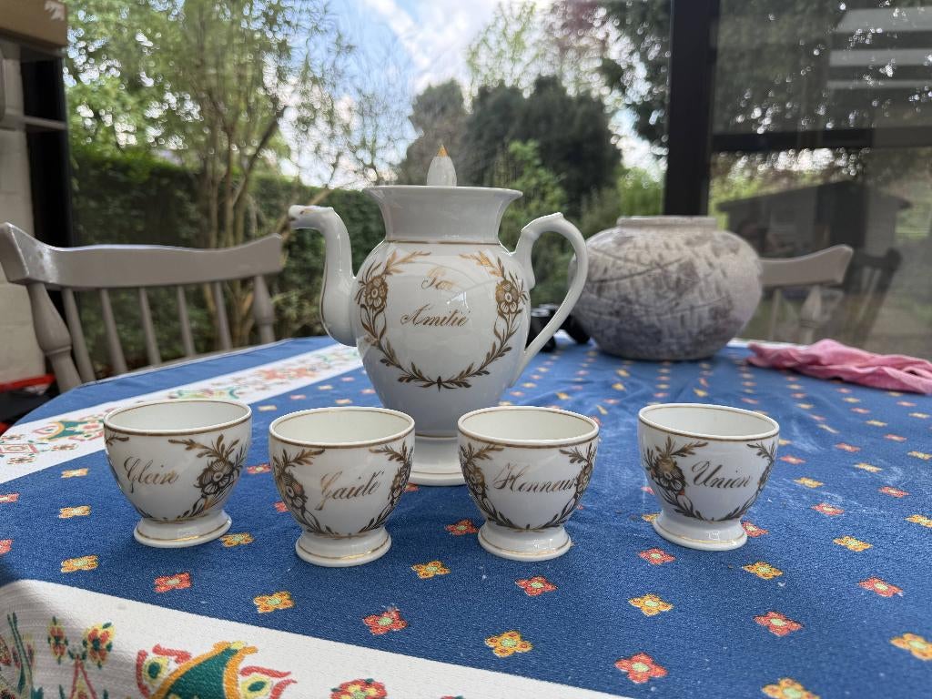 Uniek Antiek Frans Servies "Par Amitié" Vieux Paris 5-delig, Antiek en Kunst, Ophalen of Verzenden