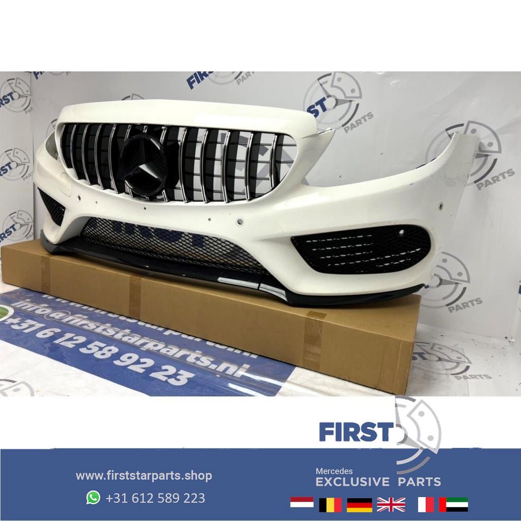 W205 C43 AMG VOORBUMPER + GT GRIL Mercedes C Klasse WIT COMP, Gebruikt, -, Voor, Ophalen of Verzenden