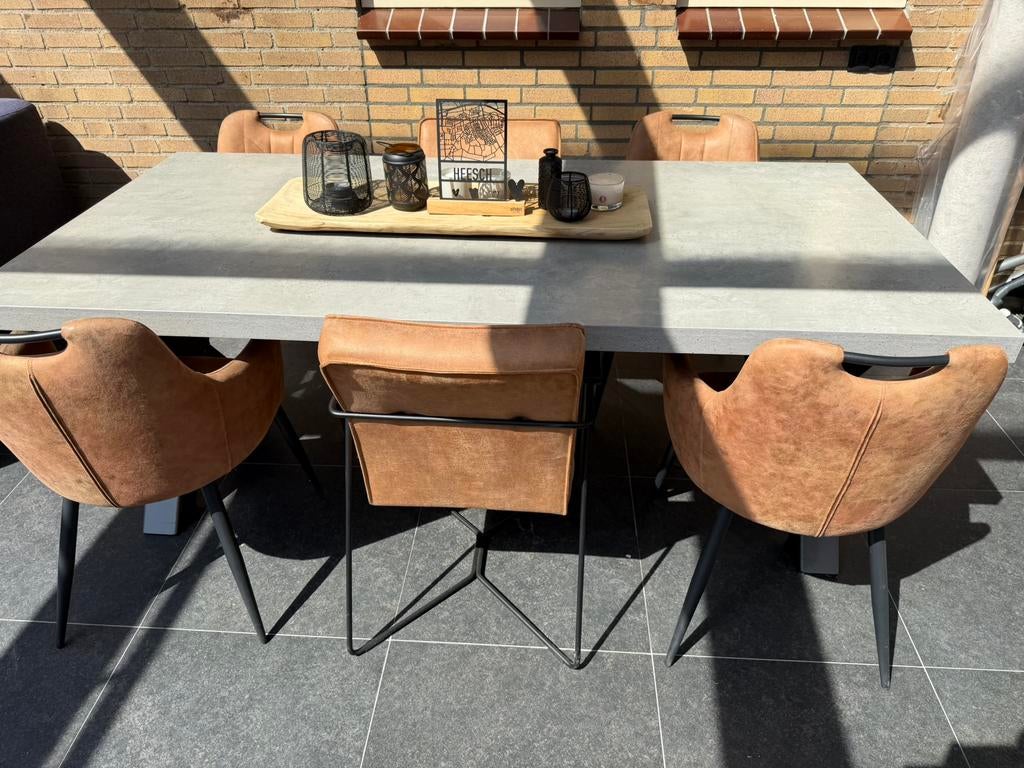 Eettafel 100 x 200 cm met stalen kruis poten, 200 cm of meer, 50 tot 100 cm, Zo goed als nieuw, Vijf personen of meer