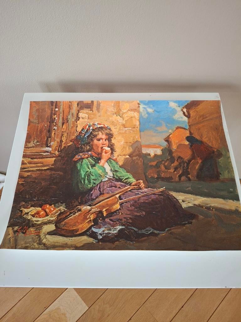 Print meisje met viool en appel, Ophalen of Verzenden