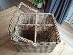 Vintage Rieten Flessenmand / Wijnmand (4 vakken) - 29x29, Gebruikt, Mand, Vierkant, Ophalen of Verzenden