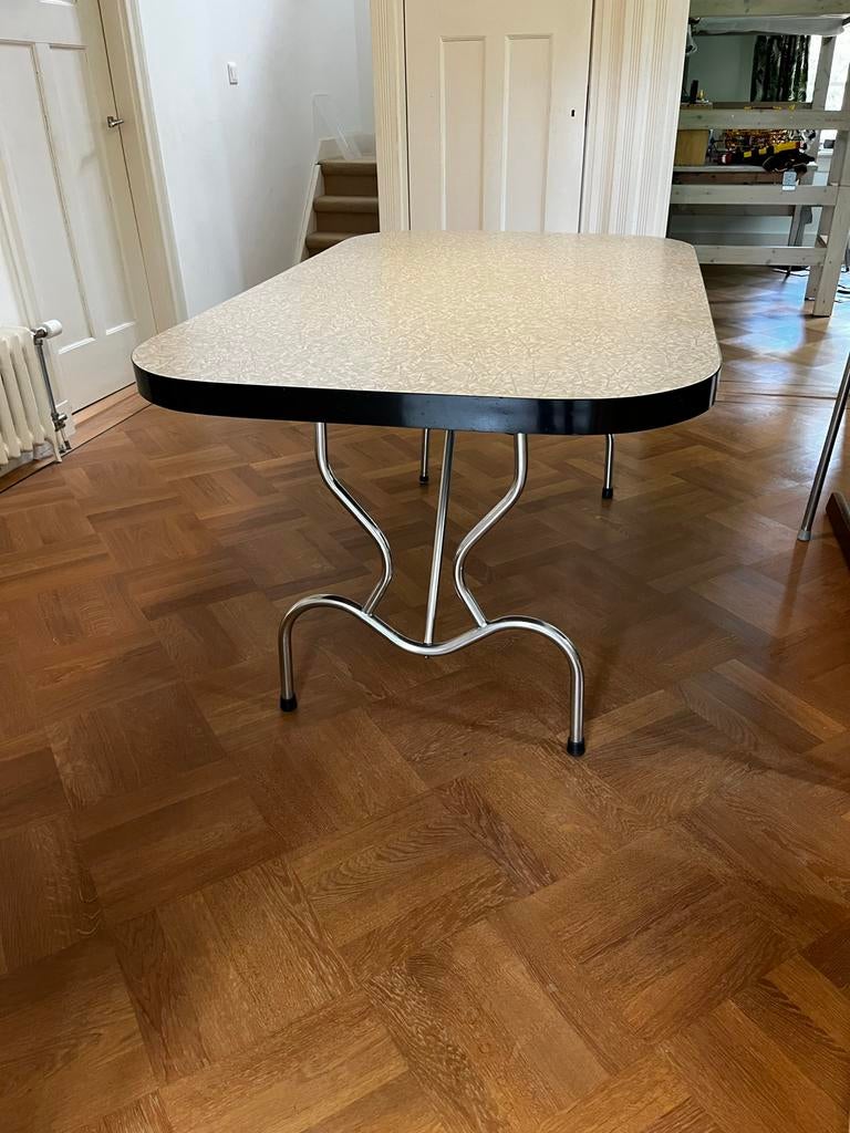 Vintage tafel met formica blad, Ophalen, Kunststof, Gebruikt, 100 tot 150 cm