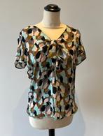 Nieuw blauw bruin Zara blouse print korte mouw M 38 strik, Maat 38/40 (M), Blauw, Zara, Nieuw