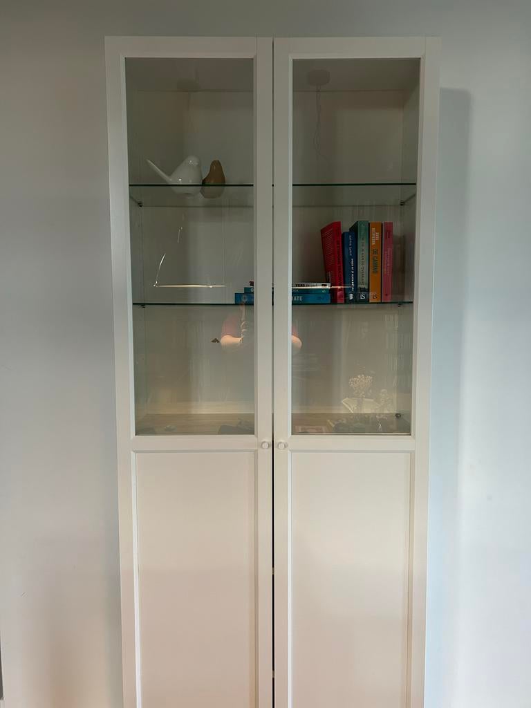 IKEA Billy/Oxberg vitrinekast - wit, Ophalen, Gebruikt, 200 cm of meer, 50 tot 100 cm