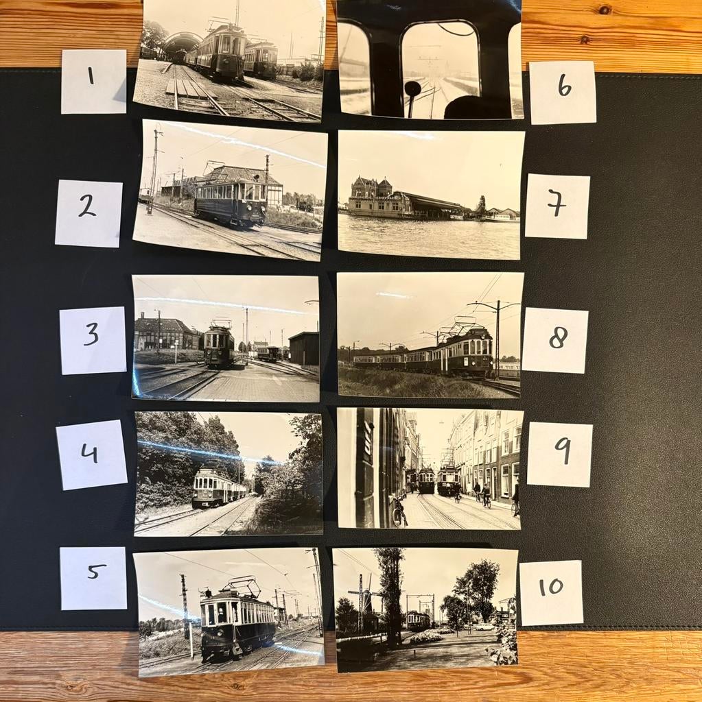 10 originele foto’s blauwe tram (jaren 50) (1), Verzamelen, Spoorwegen en Tramwegen, Ophalen of Verzenden, Gebruikt, Tram