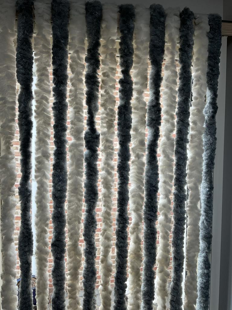 Gordijn voor caravan of camper, grijs en wit, Caravans en Kamperen, Ophalen, Gebruikt