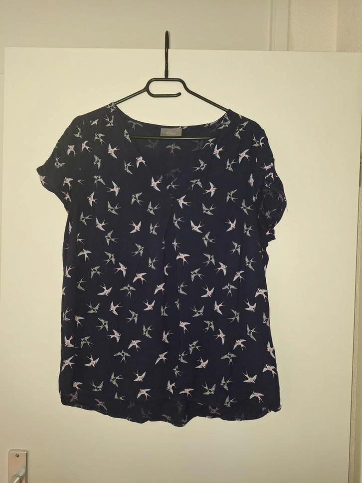 Blauw tuniekje met vogelprint maat 42 C&A, Kleding | Dames, Blouses en Tunieken, Zo goed als nieuw, Maat 42/44 (L), Blauw, Ophalen of Verzenden