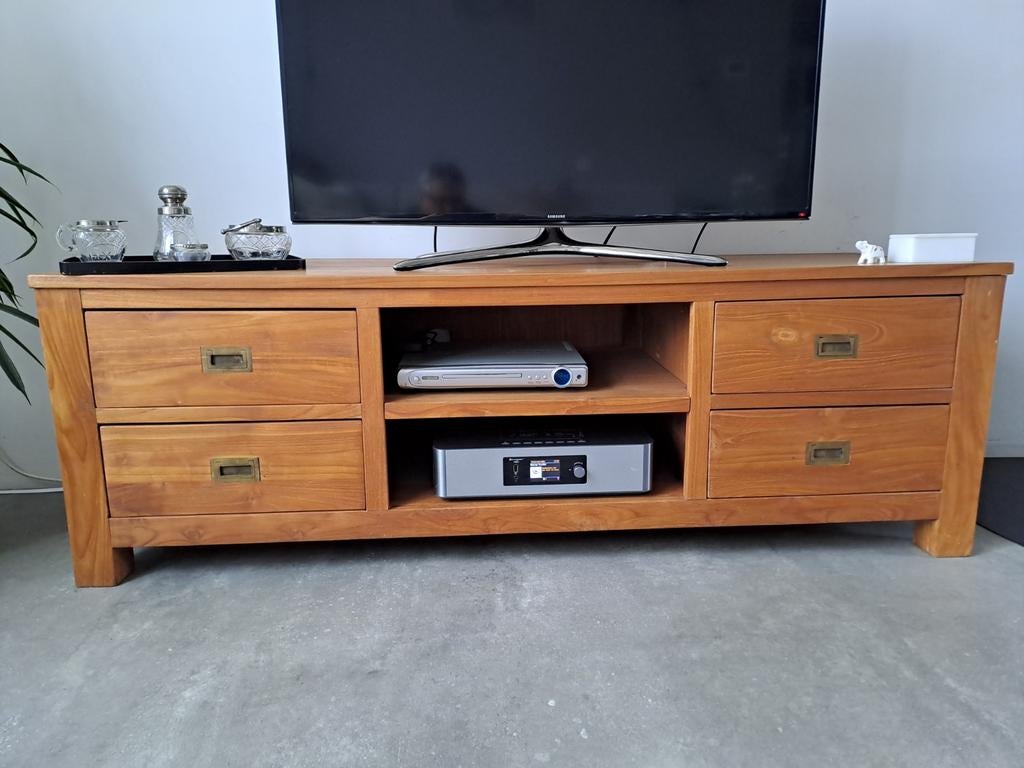 GRATIS OPHALEN:   tv meubel Teak lxbxh  150x50x50, Ophalen, Gebruikt, Teakhout, Minder dan 100 cm