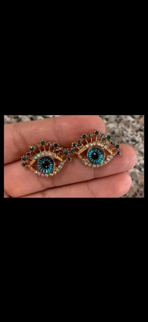 Oorbellen met boze oog en strass steentjes, Ophalen, Overige materialen, Nieuw, Knopjes of Stekers