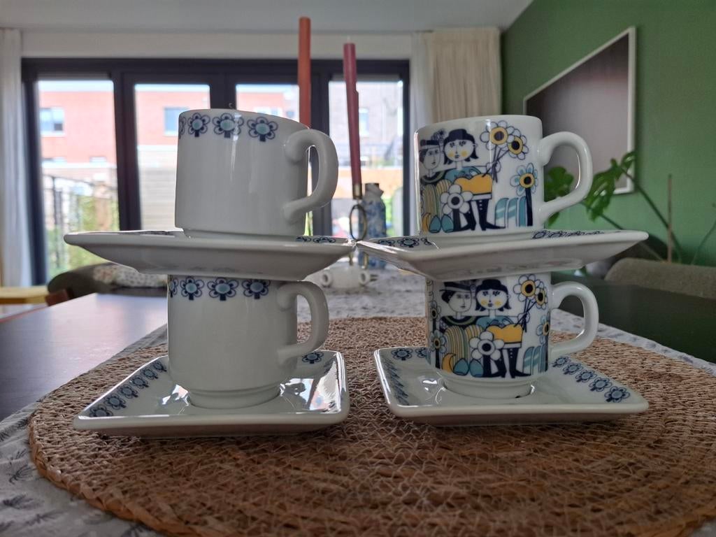 Midcentury modern vintage Mosa Maastricht 4x kop en schotel, Ophalen of Verzenden