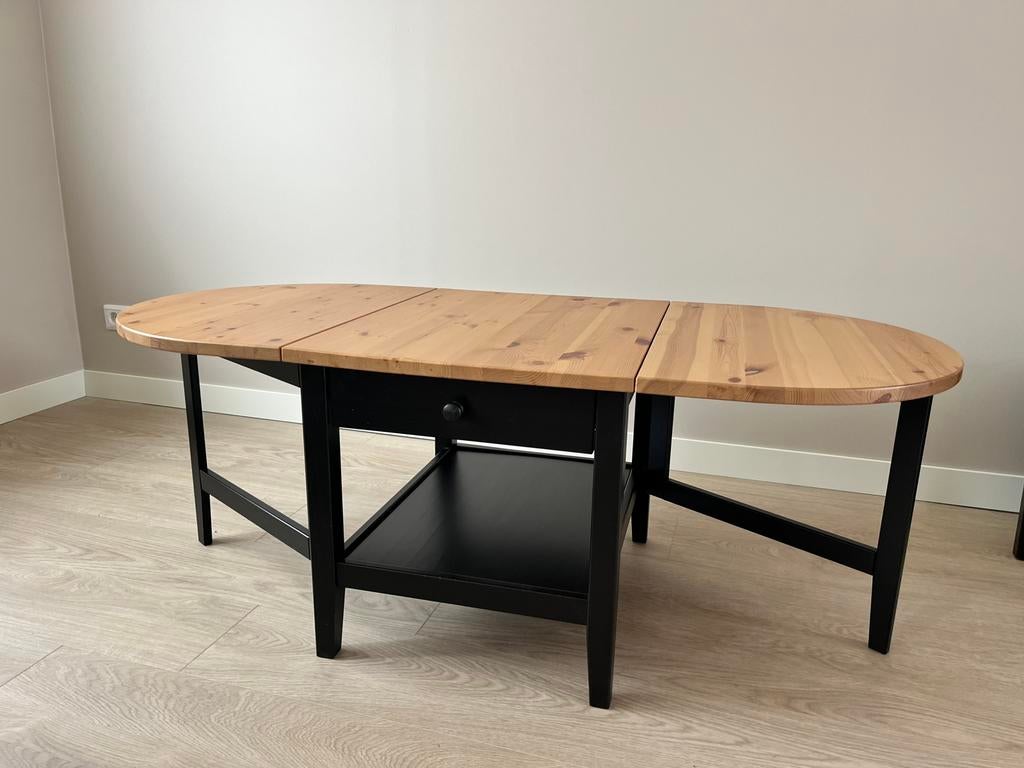 Uitklapbare salontafel hout/zwart (ikea) 139 br. of 52x65x52, Huis en Inrichting, Tafels | Salontafels, Zo goed als nieuw, 50 tot 75 cm