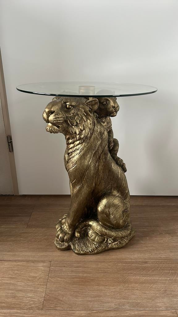 Bijzettafel tijger, Huis en Inrichting, Tafels | Bijzettafels, Rond, Zo goed als nieuw, Ophalen, 45 tot 60 cm