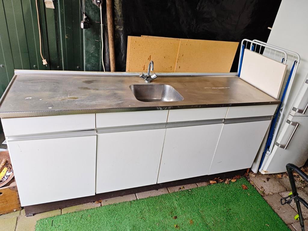 Keukenblok wit met rvs blad, Ophalen, Gebruikt, Wit, Enkelwandige keuken