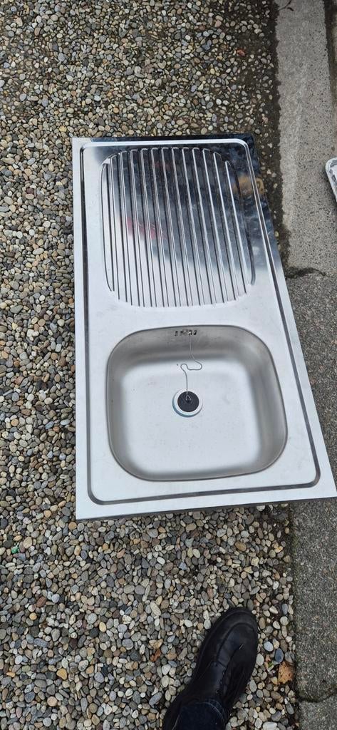 RVS aanrechtblad met spoelbak en afdruiprek, Gebruikt, Minder dan 100 cm, Grijs, 25 tot 50 cm