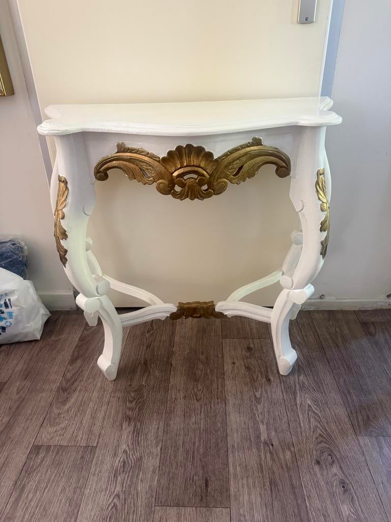 Barok Stijl Console Tafel - Wit met Goudkleurige Details, Huis en Inrichting, Tafels | Sidetables, Ophalen, Gebruikt, 50 tot 100 cm